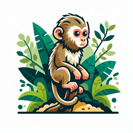 Monkey in the jungle. Vector illustration of a monkey in the jungle.のイラスト素材