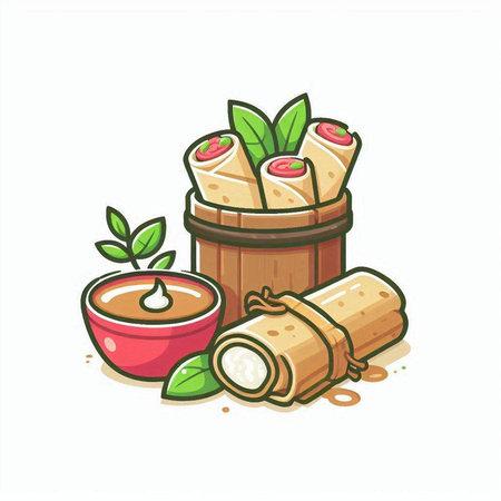 Vietnamese spring rolls on a white background. Vector illustration.のイラスト素材