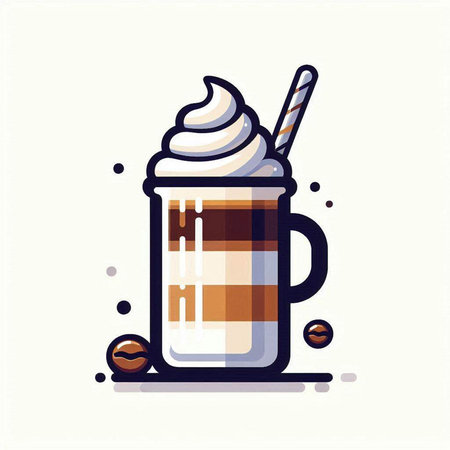Iced coffee with whipped cream. Vector illustration in flat style.のイラスト素材