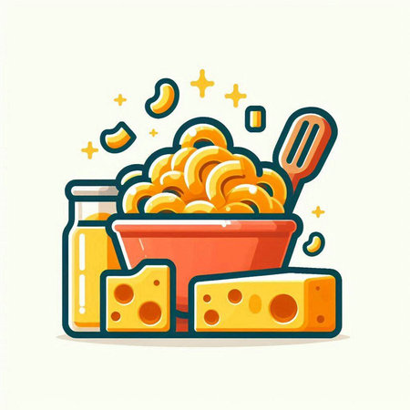 Illustration of a bowl with macaroni and cheese, vector illustrationのイラスト素材