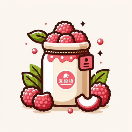 Raspberry jam jar with fresh raspberries, vector illustration.のイラスト素材