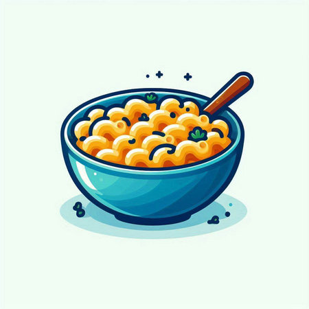 Vector illustration of a bowl of pasta with a spoon in it.のイラスト素材