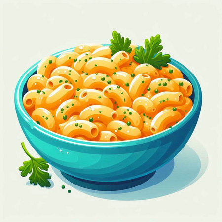 Illustration of a bowl of macaroni pasta with parsleyのイラスト素材