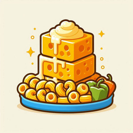 Illustration of a stack of cheese with an apple on a plateのイラスト素材