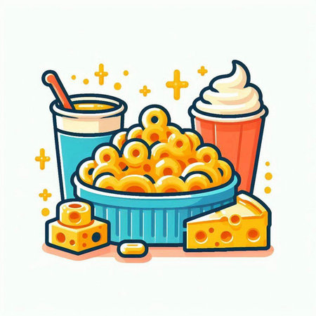 Illustration of macaroni and cheese in a bowl with ice creamのイラスト素材