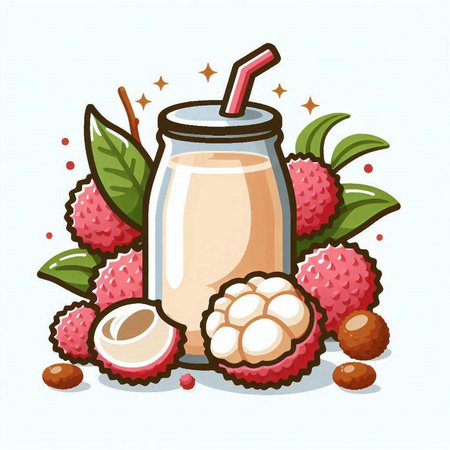 Lychee smoothie in a glass bottle. Vector illustration.のイラスト素材