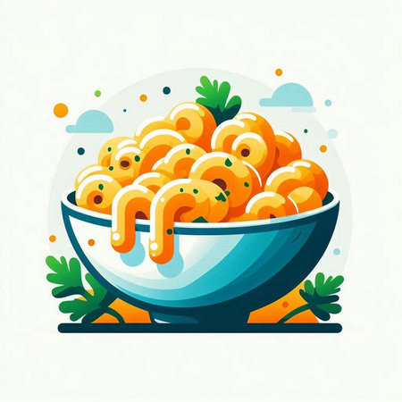 Illustration of macaroni in a bowl. Vector illustration.のイラスト素材
