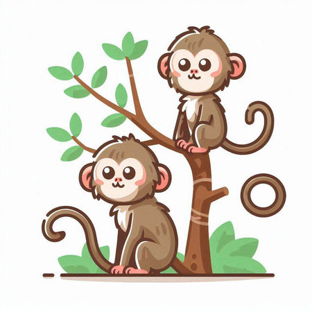 Cute monkey and monkey sitting on a tree. Vector illustration.のイラスト素材