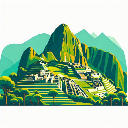 Rice terraces on the background of mountains. Vector illustration.のイラスト素材