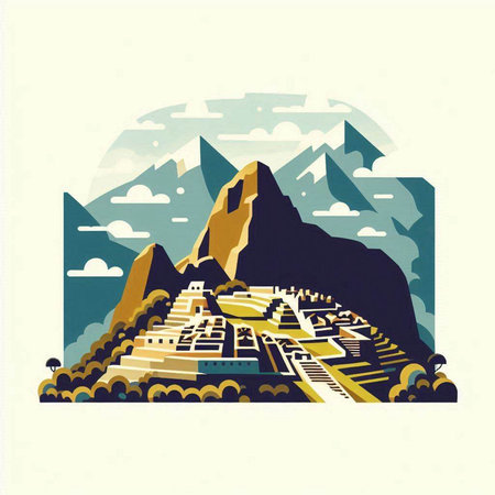 Egyptian pyramids in the mountains. Vector illustration in retro styleのイラスト素材