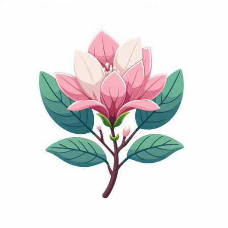 Magnolia flower isolated on white background. Vector illustration in cartoon style.のイラスト素材