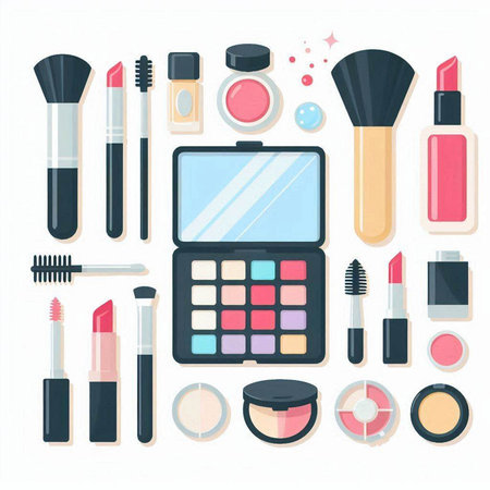 Set of make up products isolated on white background. Vector illustration.のイラスト素材