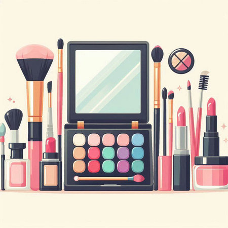 Makeup and cosmetics set. Vector illustration in flat design style.のイラスト素材