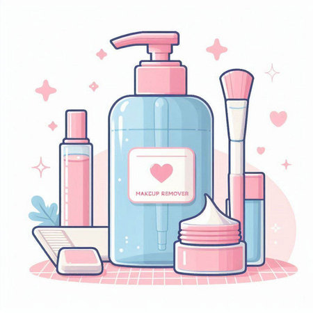 Vector illustration of cosmetic products on white background. Flat design style.のイラスト素材