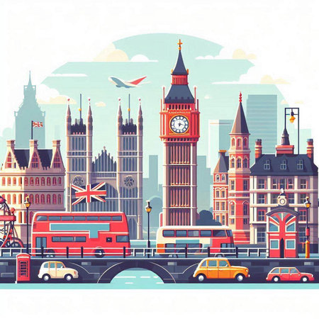 London, United Kingdom. Big Ben and Houses of Parliament. Vector illustration.のイラスト素材