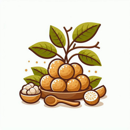 Longan fruit icon isolated on white background. Vector Illustration.のイラスト素材