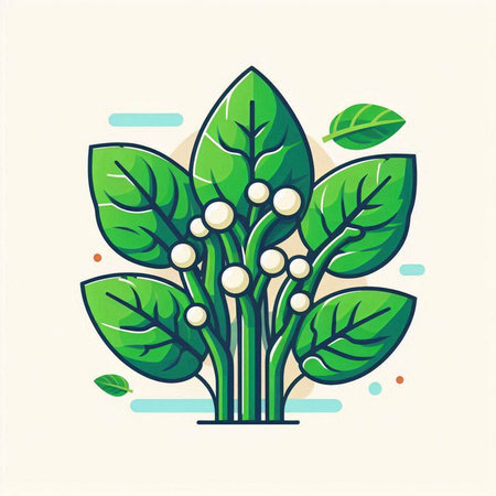 Illustration of green plant with leaves and seeds. Vector illustration.のイラスト素材