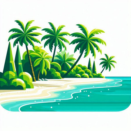 Tropical island with palm trees and sea. Vector illustration.のイラスト素材