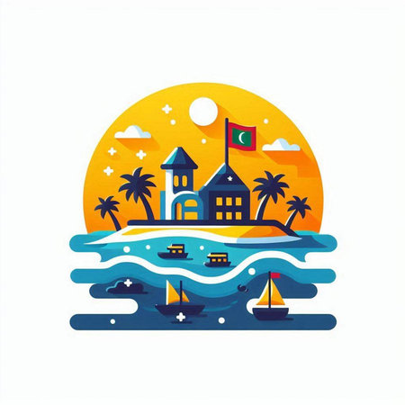 Vector illustration of the island in the flat style. Summer vacation concept.のイラスト素材