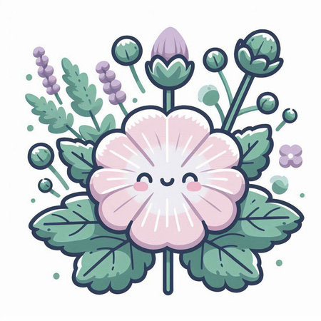 Cute flower with green leaves and purple flowers. Vector illustration.のイラスト素材