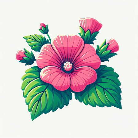 Illustration of a beautiful pink hibiscus flower on a white backgroundのイラスト素材