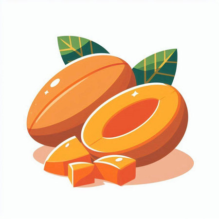 Apricot fruit with leaves isolated on white background. Vector illustration.のイラスト素材