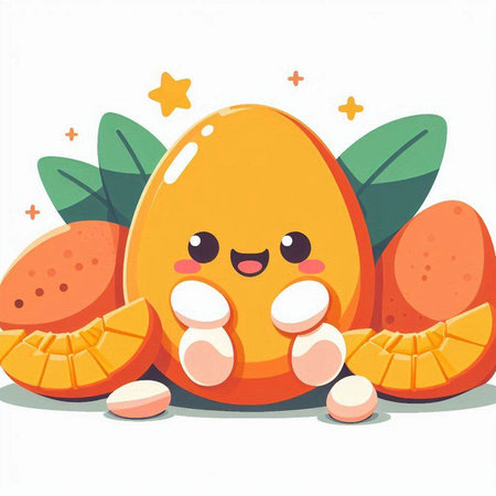 Cute cartoon kawaii orange fruit character. Vector illustration.のイラスト素材