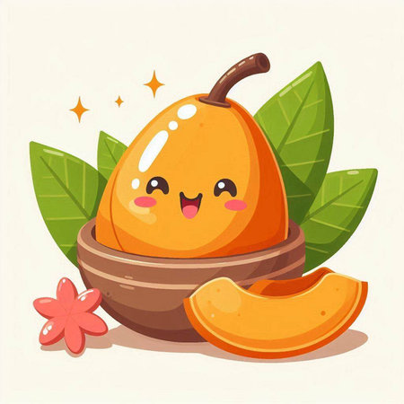 Cute kawaii kawaii mango fruit. Vector illustrationのイラスト素材