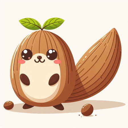 Cute cartoon Almond. Vector illustration. Isolated on white background.のイラスト素材