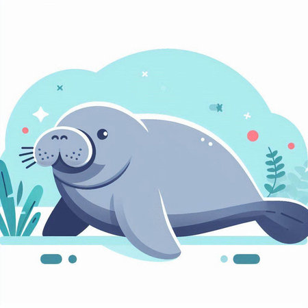 Vector illustration of a cute seal on a blue background with a place for textのイラスト素材