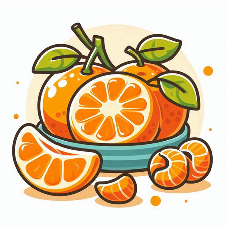 Vector illustration of mandarins on a white background. Vector illustration.のイラスト素材
