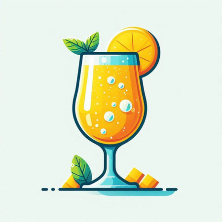 Cocktail with orange and mint. Vector illustration in flat styleのイラスト素材