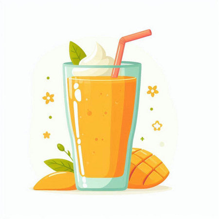 Mango smoothie in a glass with a straw, vector illustrationのイラスト素材