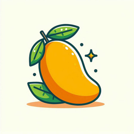 Mango fruit icon. Vector illustration of mango fruit with leaves.のイラスト素材