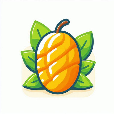 Mango fruit icon with leaves isolated on white background. Vector illustration.のイラスト素材