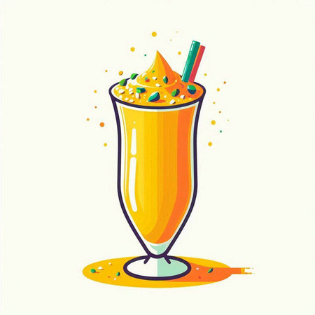Mango smoothie in a glass with a straw. Vector illustration.のイラスト素材