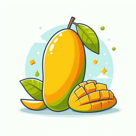 Mango fruit isolated on white background. Vector illustration, flat style.のイラスト素材
