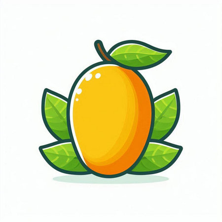 Mango fruit with leaves isolated on white background. Vector illustration.のイラスト素材