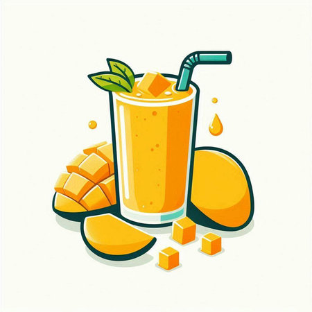 Mango smoothie in a glass with a straw. Vector illustration.のイラスト素材