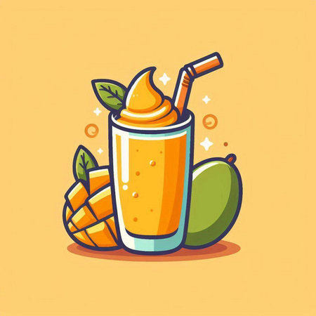 Mango smoothie. Mango smoothie vector illustration. Mango smoothie icon.のイラスト素材