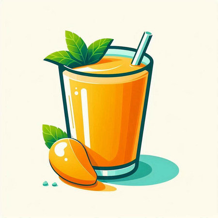 Mango juice in a glass with a straw. Vector illustration.のイラスト素材