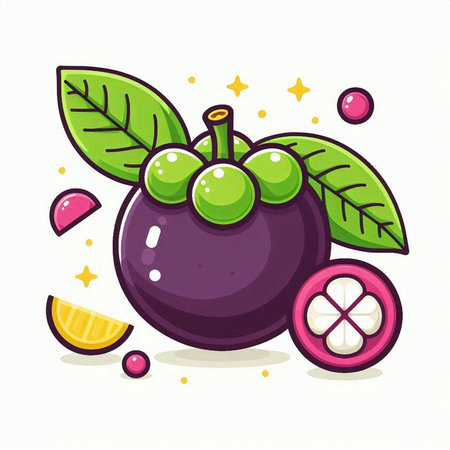 Mangosteen fruit vector illustration. Exotic tropical fruit.のイラスト素材