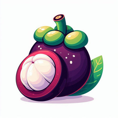 Mangosteen fruit isolated on white background. Vector illustration.のイラスト素材