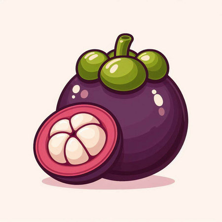Mangosteen fruit vector illustration. Cartoon mangosteen fruit.のイラスト素材