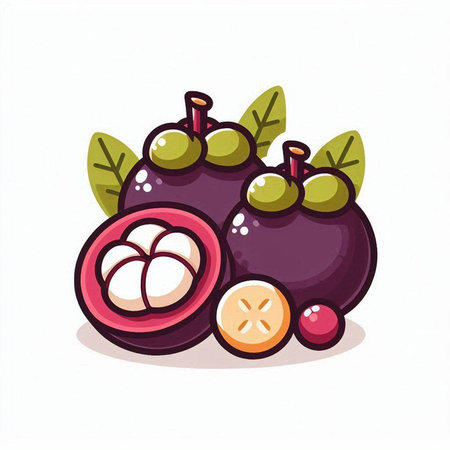 Mangosteen fruit vector illustration. Exotic tropical fruit.のイラスト素材