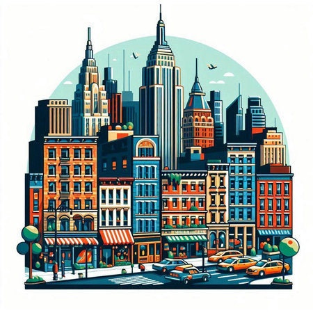 New York City skyline with buildings. Vector illustration in vintage style.のイラスト素材