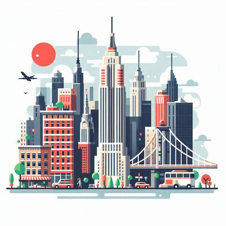 New York City skyline. USA. Vector illustration in flat style.のイラスト素材