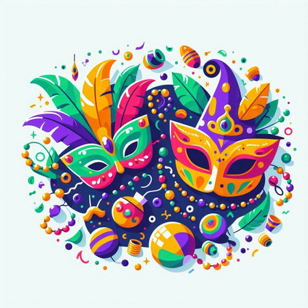 Mardi gras background with carnival masks. Vector illustration.のイラスト素材