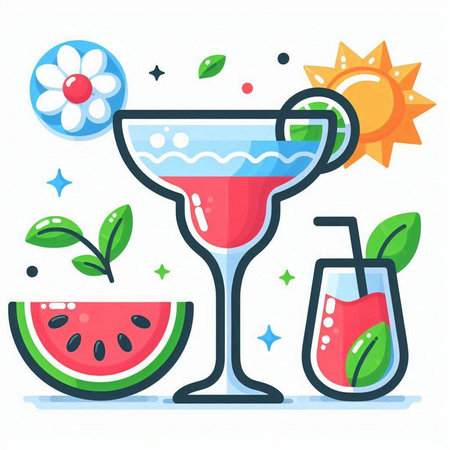 Summer cocktail with watermelon. Vector illustration in a flat style.のイラスト素材