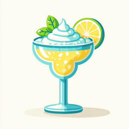 Cocktail with lemon and whipped cream. Vector illustration in cartoon styleのイラスト素材